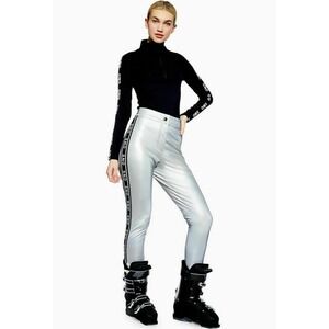 Topshop SNO Silver Metallic Ski Stirrup‎ Pants Women's US 4 Track Stripe